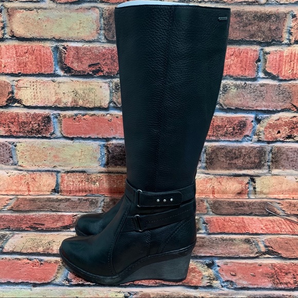 clarks knee high wedge boots